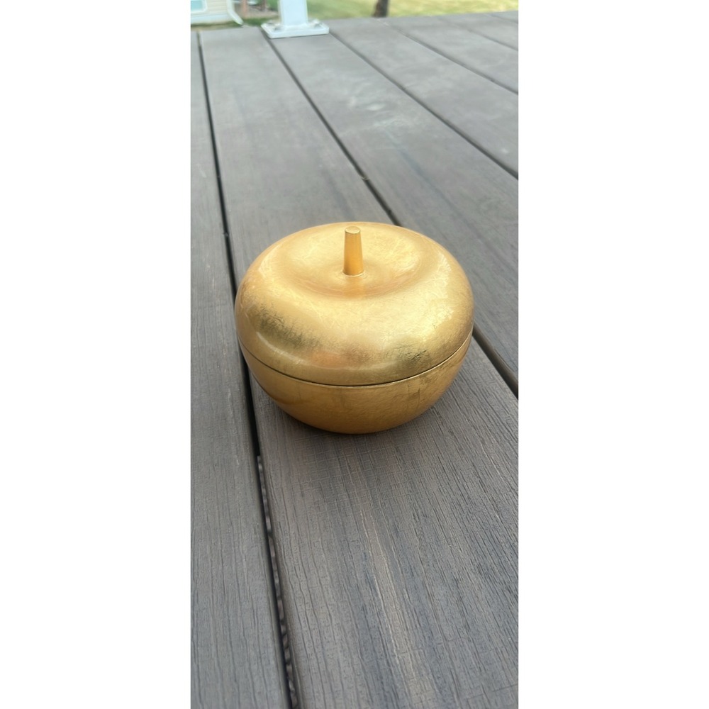 Vintage Otagiri Japan Gold‎ Leaf Apple Trinket Box Black Lacquer Interior Decor